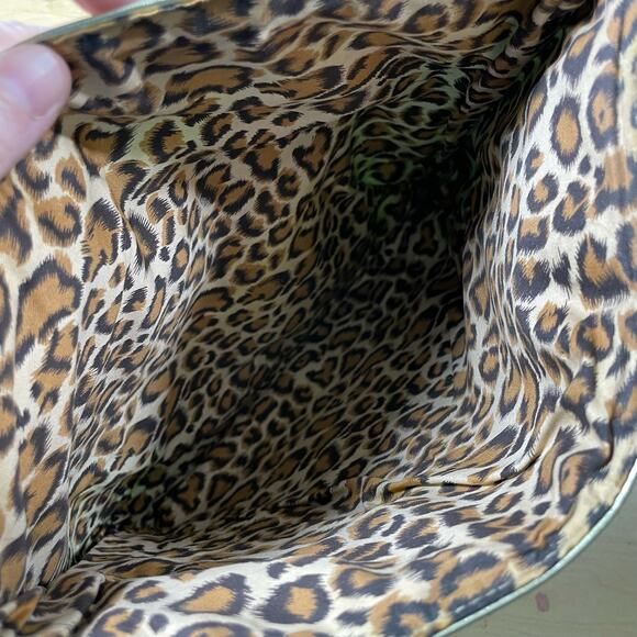 Betsey Johnson Teal Small Tote Bag - Gold Studded Trim - Leopard Print Interior - Picture 5 of 6